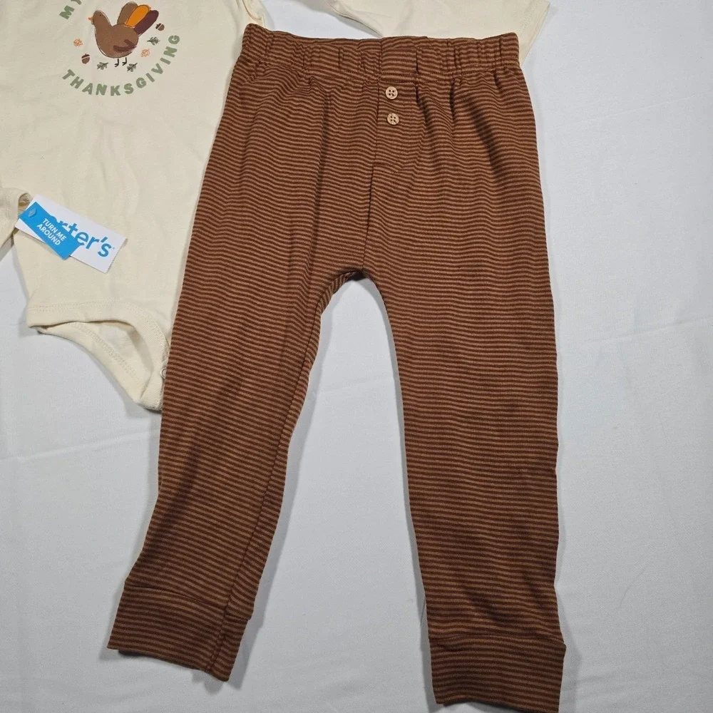 Carters Baby Boy 24M My First Thanksgiving Turkey Bodysuit Outfit Striped Pants - Picture 4 of 4